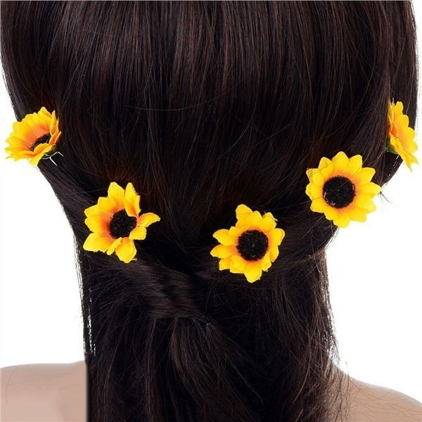 10 stycken solros-hårnålar, hårklämmor, blommor, U-formade hårspännen