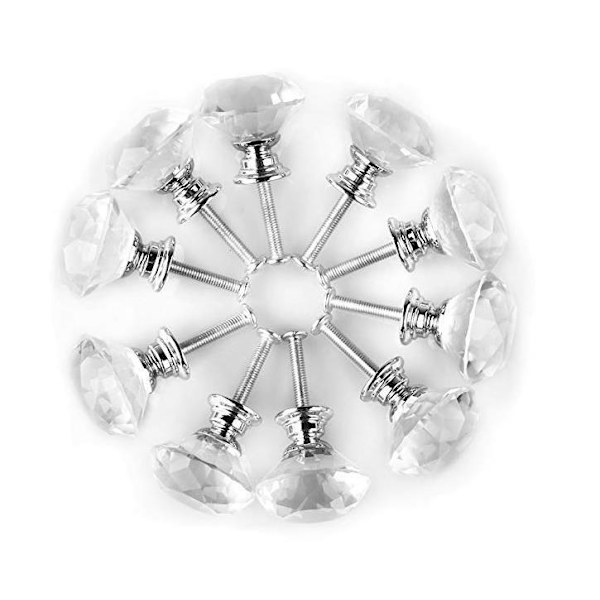 10 st Set 30mm Diamantformade Kristallglas Knoppar Skåp