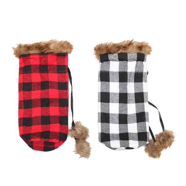 2 Pieces Christmas Decorations Plaid Wine Bottle Covers Fur Ba