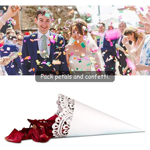 100 kpl Paper Cone -kuvioita, joissa on kornettikonfettikuvio, valkoinen