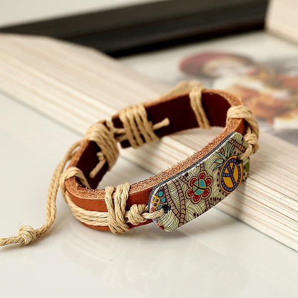 Populär ornament hamprep flätad läder läderarmband retro