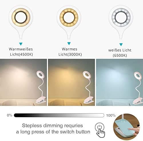LED Leselampe Klipslys Barnebordlampe med Fleksibel Hals USB