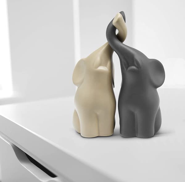 Harmonisk Par af Beige & Grå Keramiske Elefanter - Moderne DXGHC