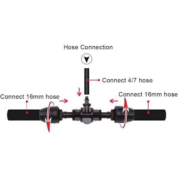10 stk 16 mm til 4/7 Hage Låsbar Piggtråd T-Kobling Universal Slange