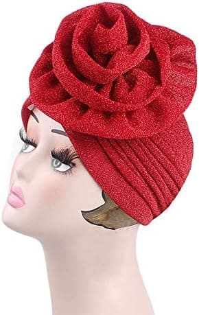 Elastisk Glitter Stor Blomst Turban Chemo Beanie Hårtap Ch for Kvinner