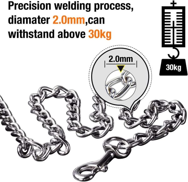Stål Kæde Hundeline (180cm) Solid Metal Hundeline Læderhåndtag