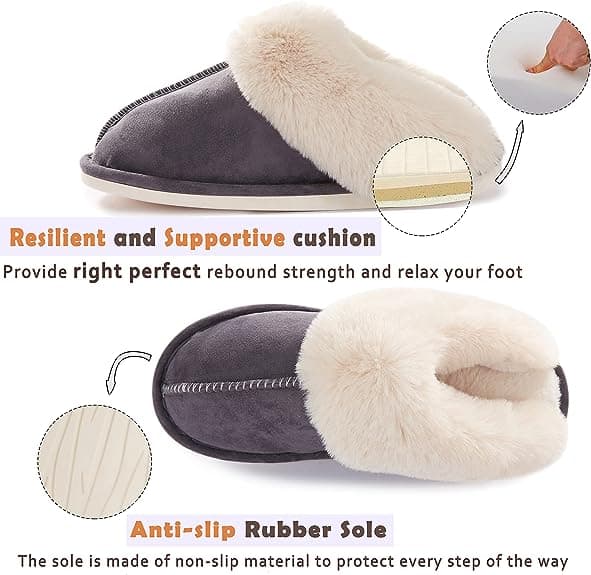 Dames Slippers Hukommelsesskum Fluffy (Mørkegrå, Stor) Bløde Varme Sli