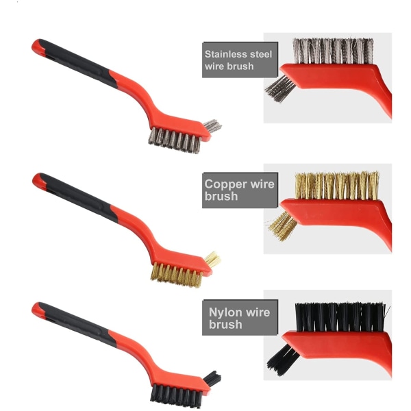 Langallinen harjassetti 3 kpl, kaareva kahva, messinki/nylon/ruostumaton teräs