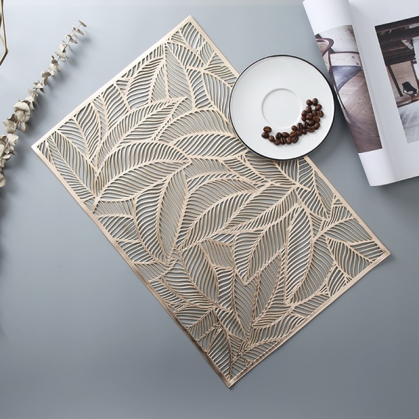 （Guld）Set med 2 Underlägg 45x30cm, Tvättsbart Halkskyddande PVC Bordstablett,