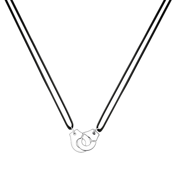 Halsband - Ras-de-Neck - Silver Handcuffs - Svart Snöre - Justerbar