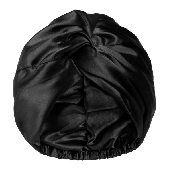 Svart Satin Bonnet Silke Bonnet Sovehette for Kvinner Hårpleie Justerbar Knyttet Turbanhatt for Krøllete Naturlig Hår Black