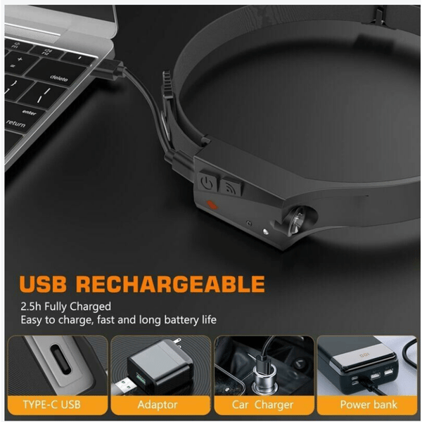 Hodelykt, USB-ladbare LED-hodelykter Cob Xpe Induksjon Vanntett