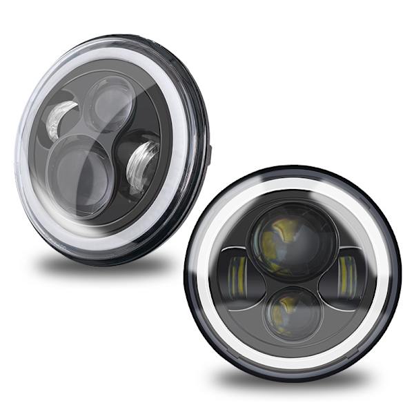 7\" täyspyöreät LED-ajovalot aukkoilla ja kaksivärisillä enkeli-silmillä