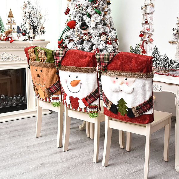 3 stycken julstolsryggskydd för matsal, tomte