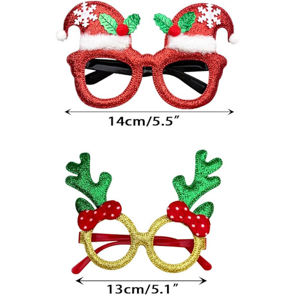 12-pack Julglas Glitterglasögonbågar Kostymtillbehör för Juldekorationer Festfavoriter Strumpfyllnad Festtillbehör