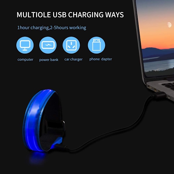Løpelys (2-pakning) Oppladbare LED-armbånd Refleks Ru