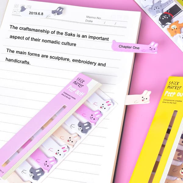 Sødt Dyr Sticky Notes, 4 stk. Dyreformede Klæbende Noter, Mini