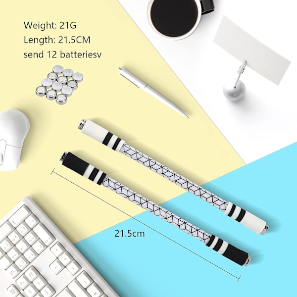 2-pack roterande pennor med randig design, LED-roterande pennor, Stud