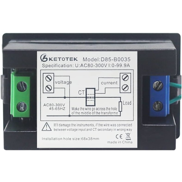 Digitaalinen ampeerimittari AC 80V-300V 100A, 2-in-1 multimetripaneeli 110V/22