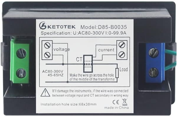 Digitalt amperemeter AC 80V-300V 100A, 2-i-1 multimeterpanel 110V/22