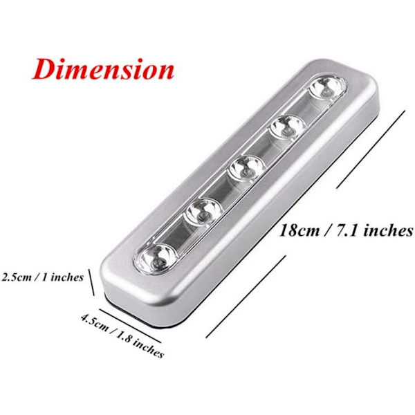 Pakke med 4, DIY-stickmonterede 5 LED berøringslamper, batteridrevet