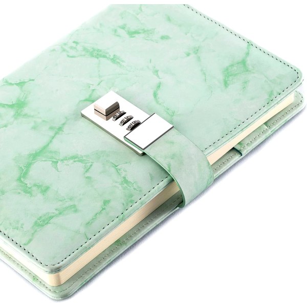 Grön vattentät lädermarmordagbok med lås för flickor och kvinnor