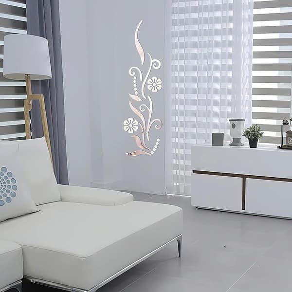 3D Blomster Spejl Vægsticker Sølv til Soveværelse Stue Sofa