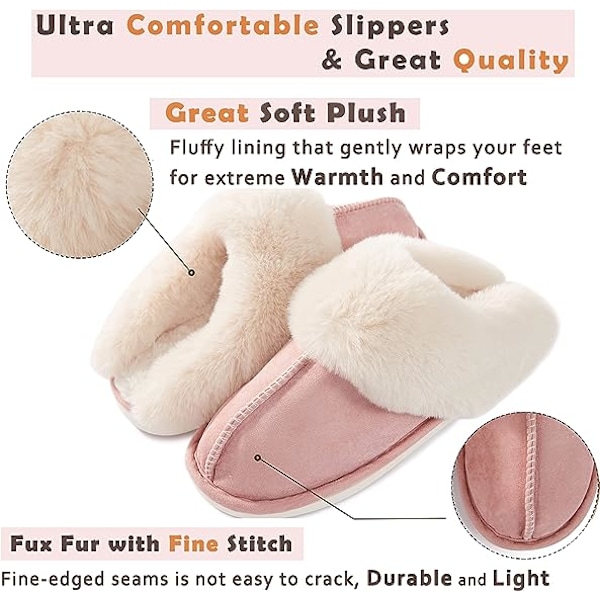Dames Slippers Hukommelsesskum Fluffy (Pink, Stor) Blød Varmt Slip On H