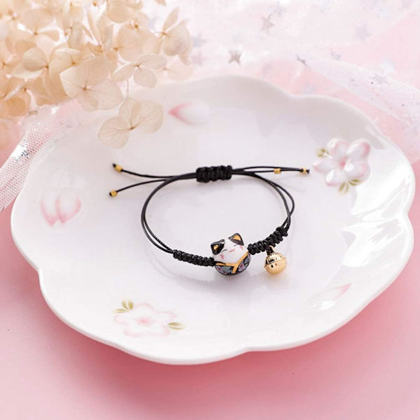 Søt Glad Katt Armbånd Feng Shui Maneki Neko Snøre Armbånd Justerbar
