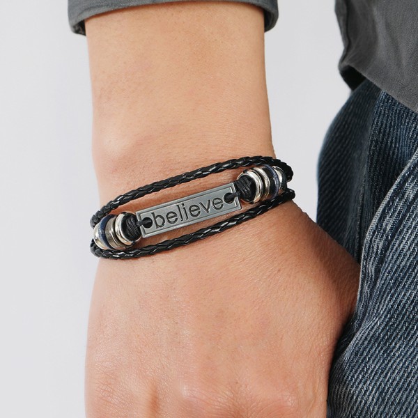 Nya accessoarer enkelt svart flätad läderarmband för män Europ