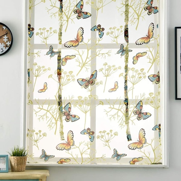 Korte gardin Sheer for vindu med fargerike sommerfuglgreiner Voile