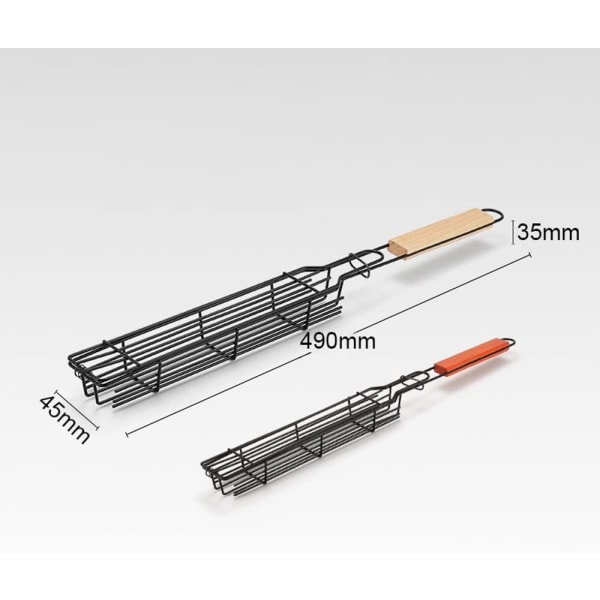 Camping BBQ Grilling Basket Charcoal Grill Outdoor Grill Tool Picnic Portable Wood Handle Roasting Meat Accessories