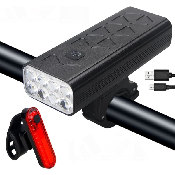 Maastopyörän valot yöajoon USB-C vedenpitävä pyörän ajovalo Super kirkas ladattava etu- ja takapolkupyörän LED-valot maantiepyörälle, musta