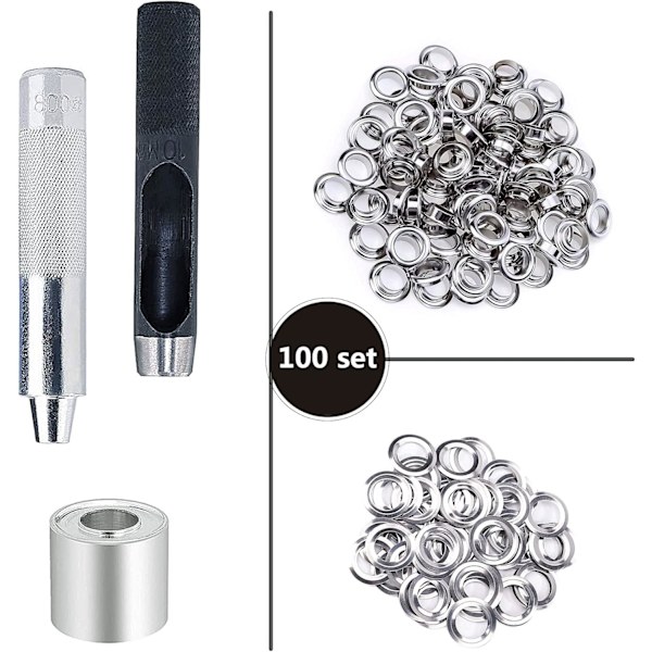 Öglan Kit Verktyg 10mm Metall Ögla Set 100 Set Grommet Kit Eyele