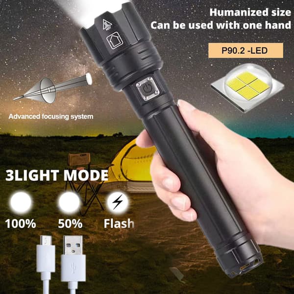 P90.2 Teleskopisk Zoom Ficklampa Starkt Ljus LED-Stråle