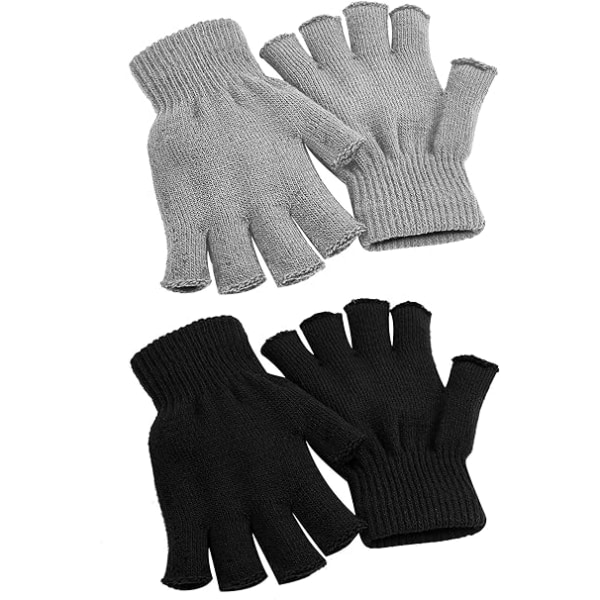 2 par unisex varme halvfinger handsker vinter fingerløse handsker