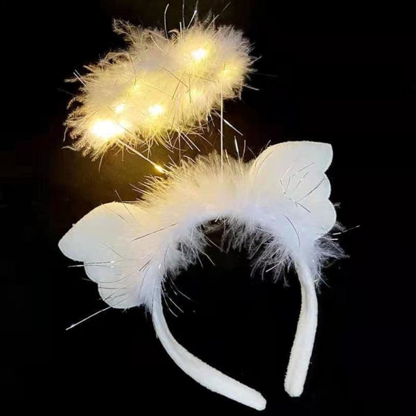 Fjærlett LED Hvit Fluffy Hodeplagg, Engelvinger Hodebånd, Lum