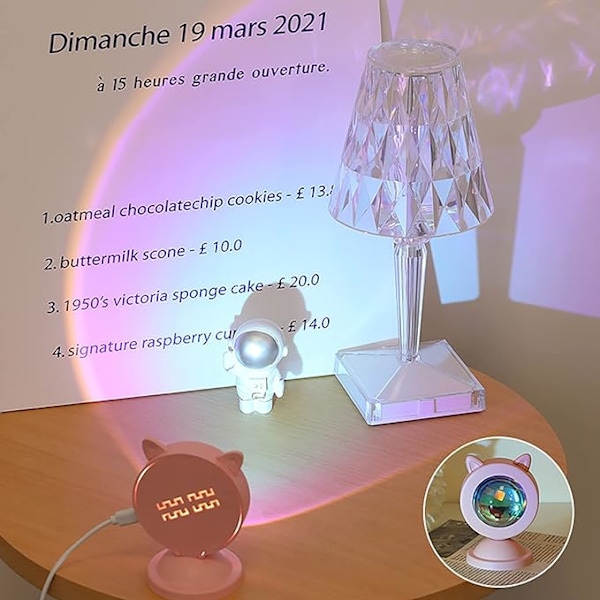 2 Solnedgangslys Mini Værelsesdekoration Bærbar Kat Kaninøre USB R