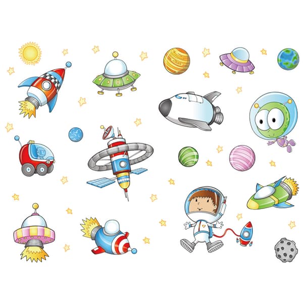2 kreativa rymd-tecknade astronaut väggdekaler Barnrum