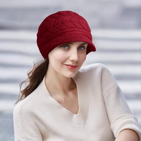 Vintermössa för kvinnor, varm stickad slouchy ullhatt med