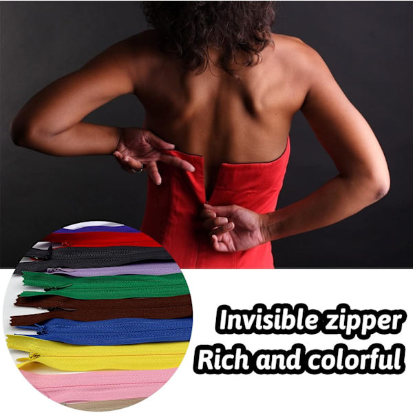50 st 25 cm Osynliga Flerfärgade Nylon Spiralblixtlås för Sömnad DXGHC