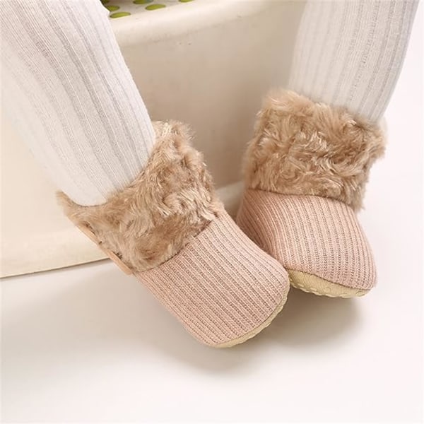 Khaki Baby Girl Pojke Tofflor Stövlar Fleece Sock Skor Furry Ankel