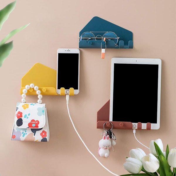 3 stycken väggmonterade telefonhållare, väggmonterad fjärrkontrollshållare