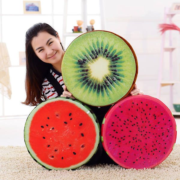 Plushkudde i Fruktform Mjuk Rund Heminredning Leksak Vattenmelon (3