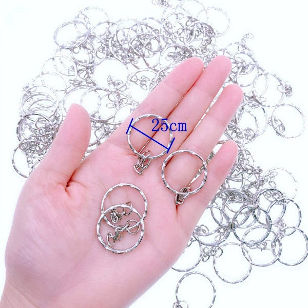 Metall nøkkelring 25mm med kjede + mini åpne splittringer f DXGHC
