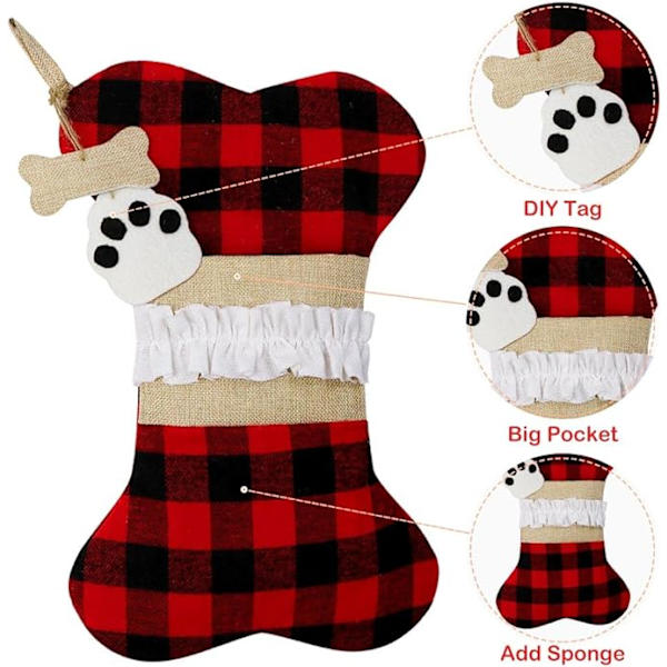 Jule-Strømper til Hunde, Sæt med 2, Buffalo Plaid Jule-Strømper