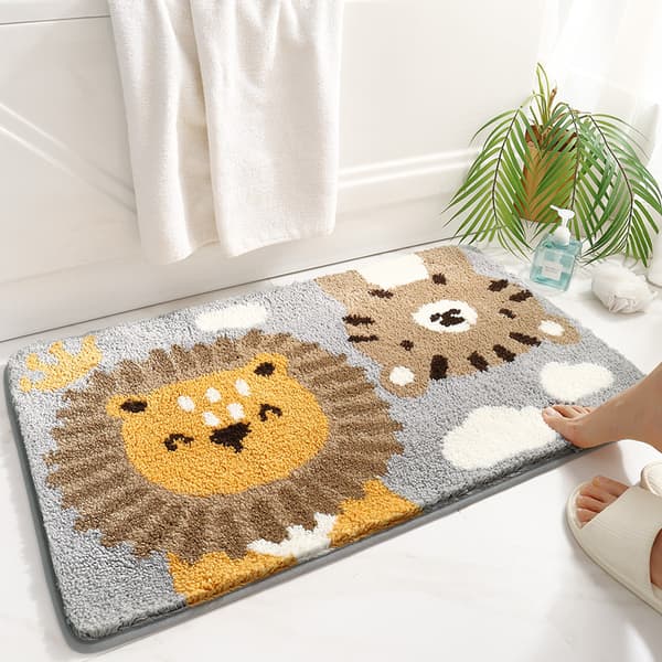Liten Lejon Flockad Matta Golvmatta 50 * 80CM Hushåll Toalett E