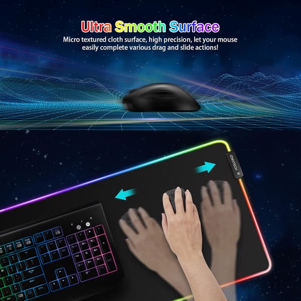 Gaming Mousepad, 800 x 300 mm, Stor, med 14 Lystilstande, 7