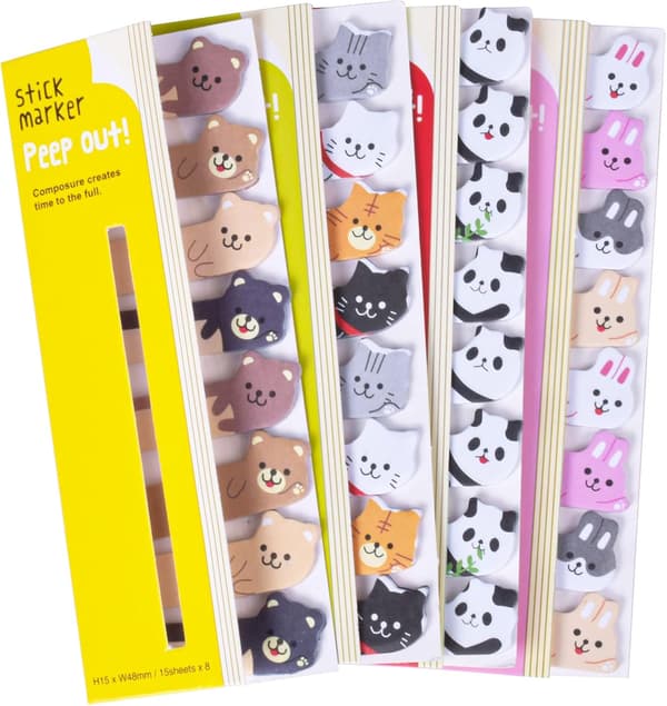Søte Dyre Sticky Notes, 4 stk Dyreformede Limlapper, Mini