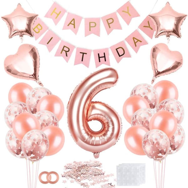 6 fødselsdagspigeballon, rosa guld ballon 6, rosa guld 6 år Ol